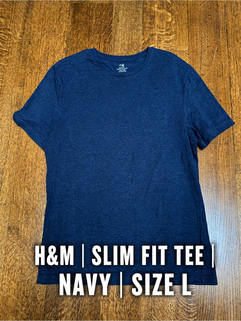 H&M Slim Fit Navy Blue Crewneck T-Shirt Size Large Soft Basic Minimal classic